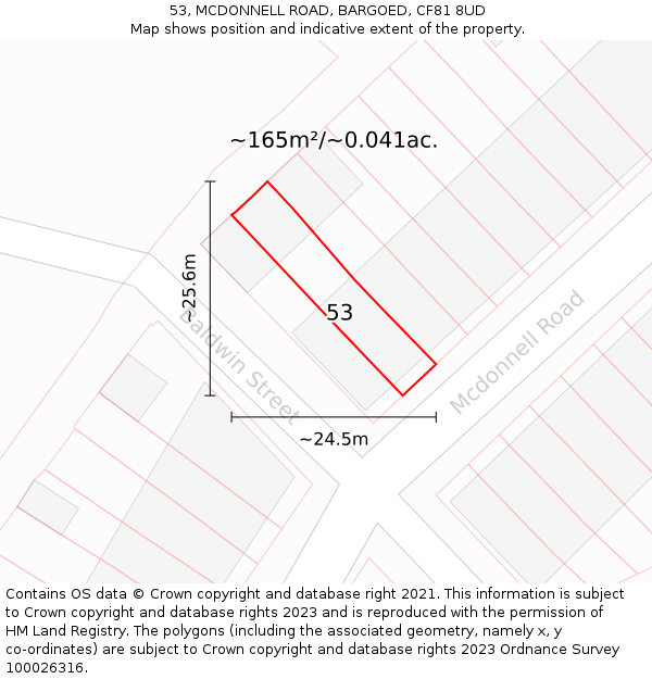 53, MCDONNELL ROAD, BARGOED, CF81 8UD: Plot and title map