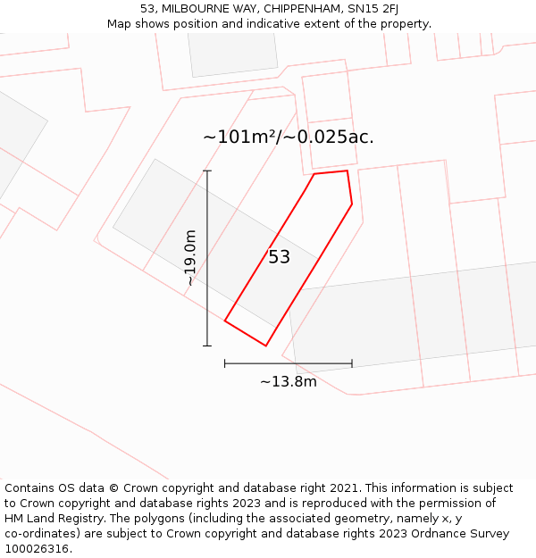 53, MILBOURNE WAY, CHIPPENHAM, SN15 2FJ: Plot and title map
