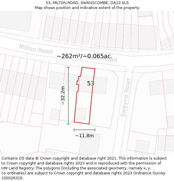 53, MILTON ROAD, SWANSCOMBE, DA10 0LS: Plot and title map