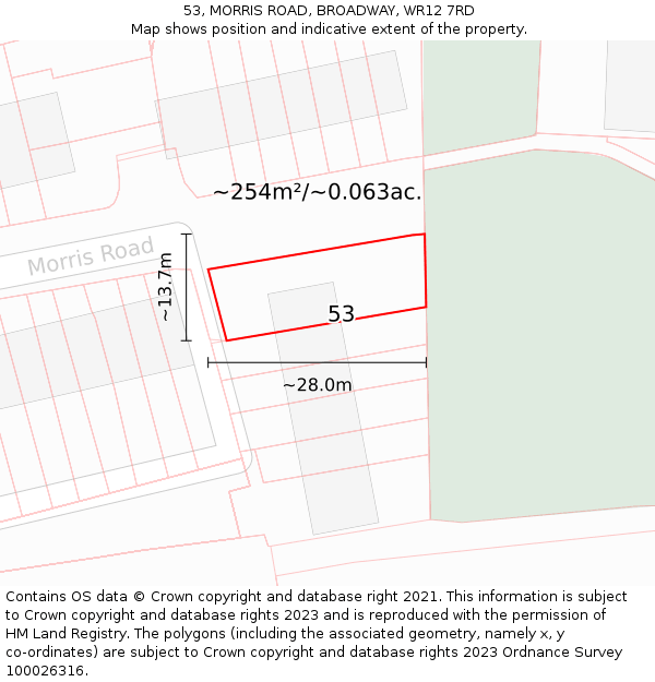 53, MORRIS ROAD, BROADWAY, WR12 7RD: Plot and title map