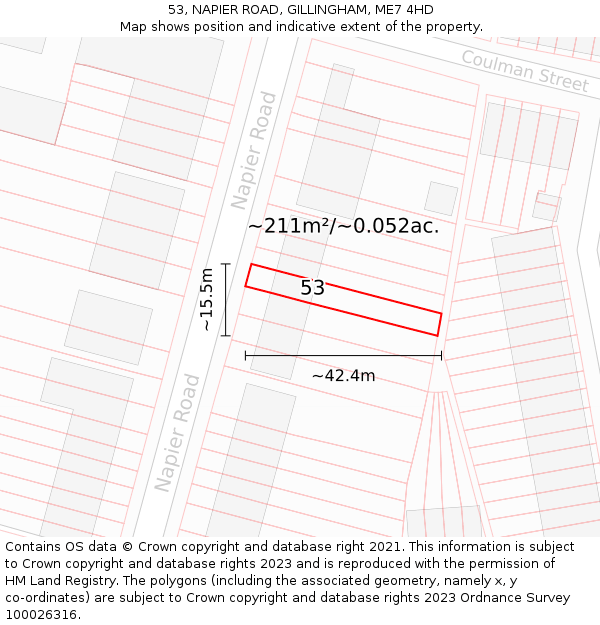 53, NAPIER ROAD, GILLINGHAM, ME7 4HD: Plot and title map