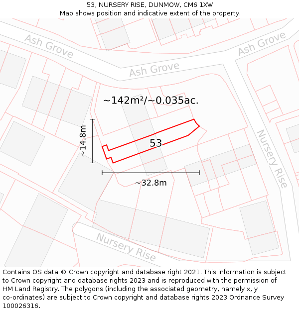 53, NURSERY RISE, DUNMOW, CM6 1XW: Plot and title map