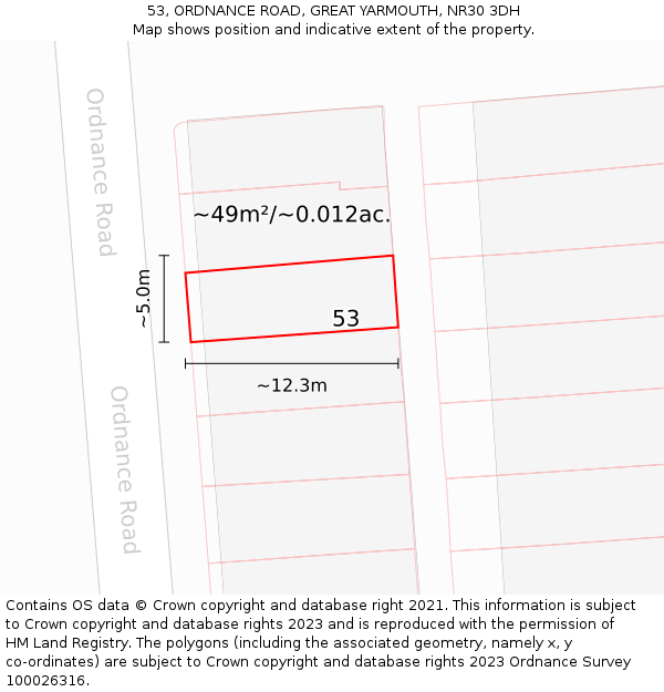 53, ORDNANCE ROAD, GREAT YARMOUTH, NR30 3DH: Plot and title map