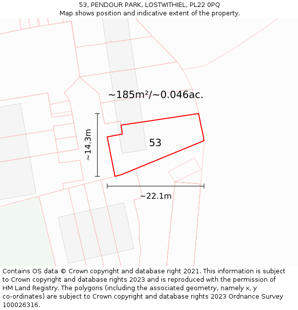 53, PENDOUR PARK, LOSTWITHIEL, PL22 0PQ: Plot and title map