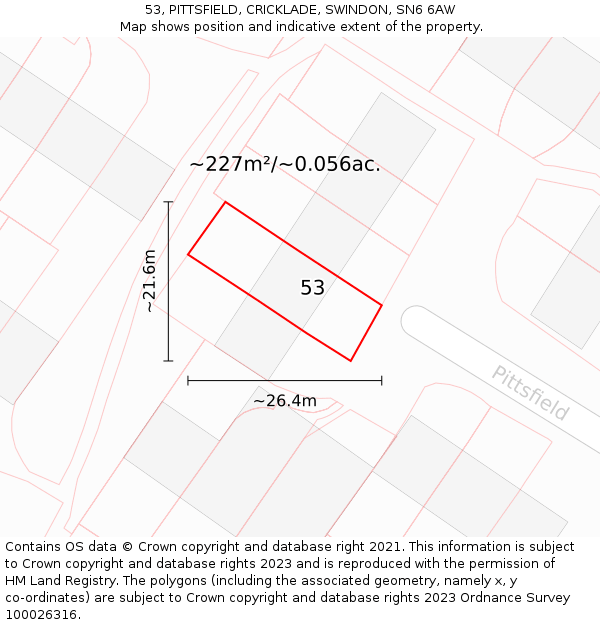 53, PITTSFIELD, CRICKLADE, SWINDON, SN6 6AW: Plot and title map
