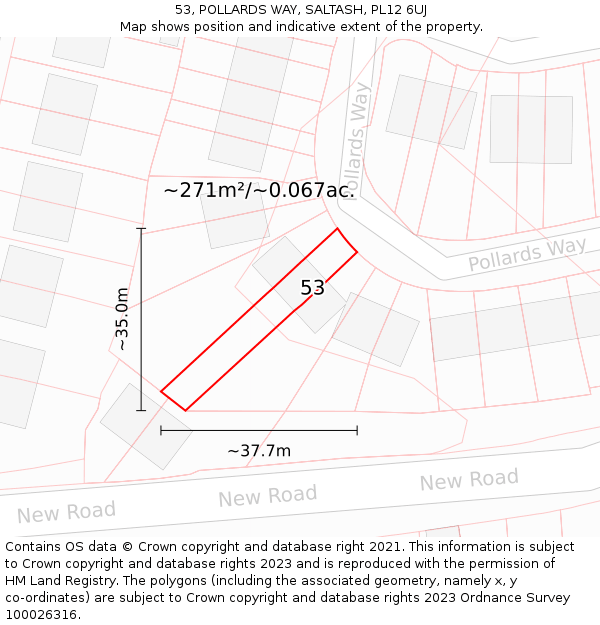 53, POLLARDS WAY, SALTASH, PL12 6UJ: Plot and title map