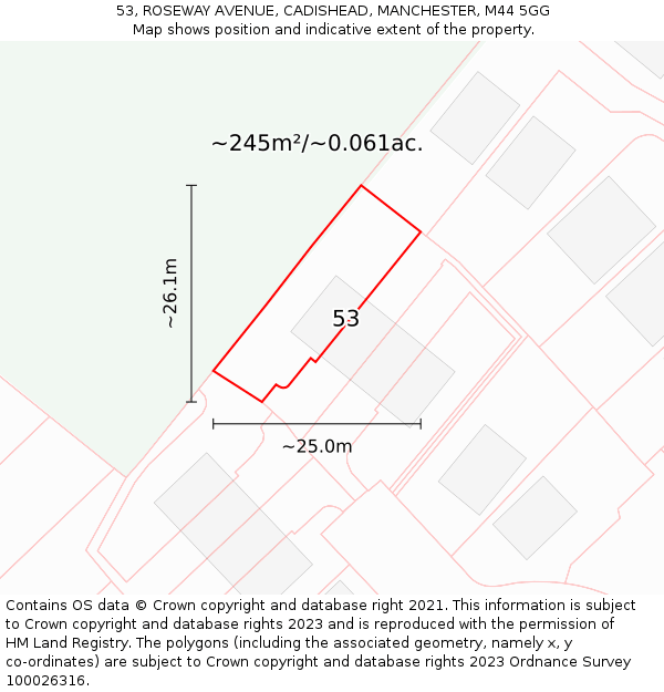 53, ROSEWAY AVENUE, CADISHEAD, MANCHESTER, M44 5GG: Plot and title map