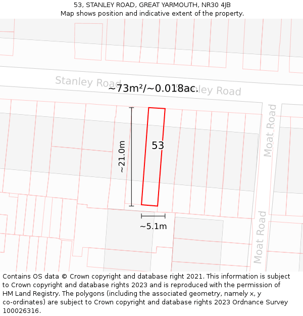53, STANLEY ROAD, GREAT YARMOUTH, NR30 4JB: Plot and title map