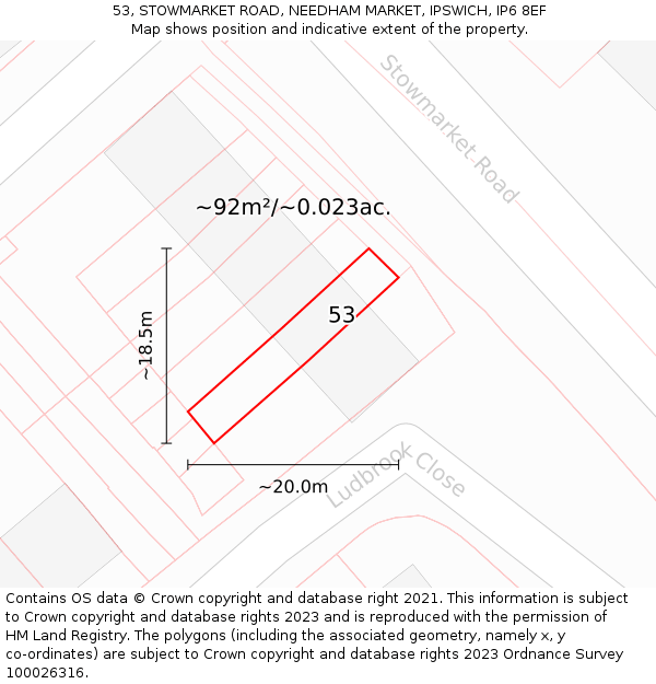 53, STOWMARKET ROAD, NEEDHAM MARKET, IPSWICH, IP6 8EF: Plot and title map