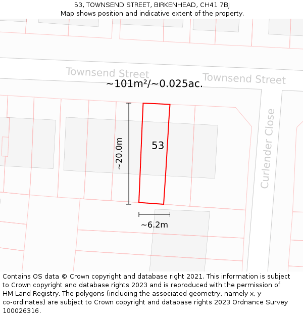 53, TOWNSEND STREET, BIRKENHEAD, CH41 7BJ: Plot and title map