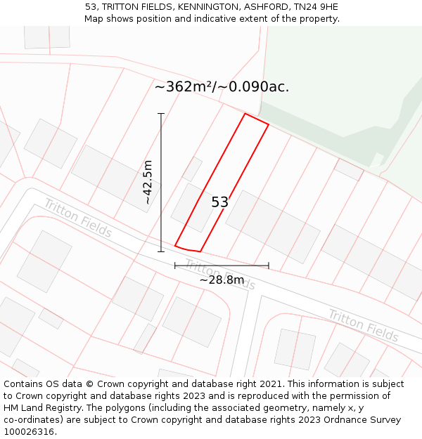 53, TRITTON FIELDS, KENNINGTON, ASHFORD, TN24 9HE: Plot and title map