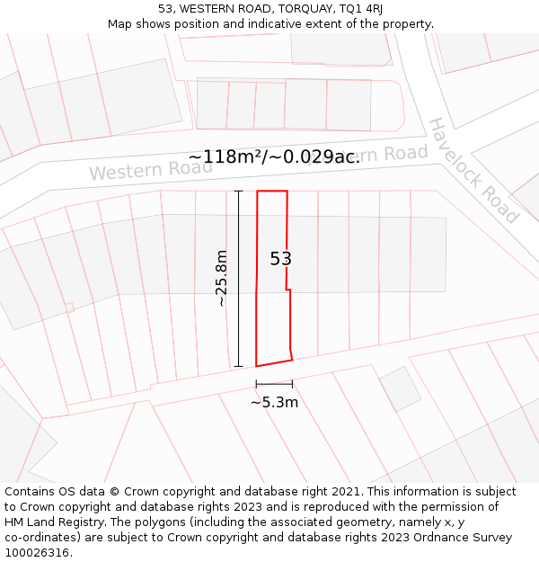 53, WESTERN ROAD, TORQUAY, TQ1 4RJ: Plot and title map