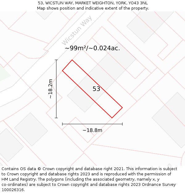 53, WICSTUN WAY, MARKET WEIGHTON, YORK, YO43 3NL: Plot and title map