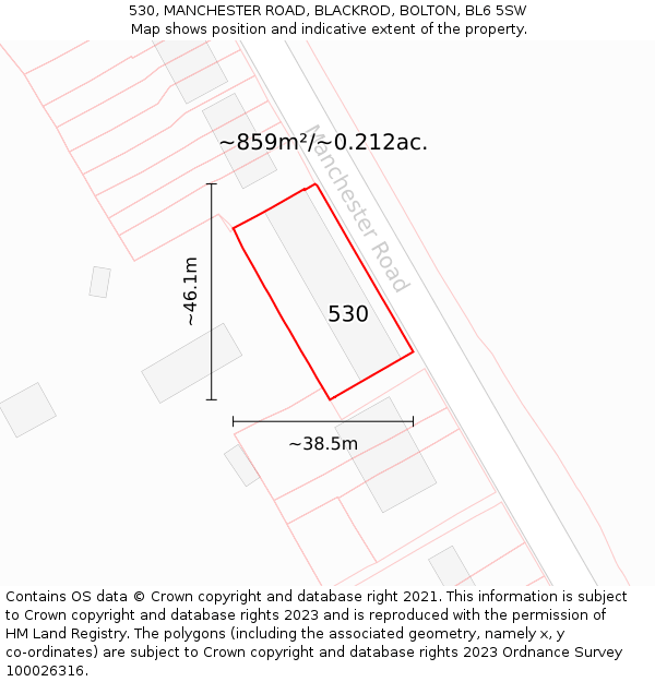530, MANCHESTER ROAD, BLACKROD, BOLTON, BL6 5SW: Plot and title map