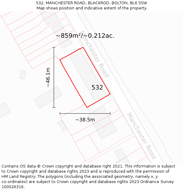 532, MANCHESTER ROAD, BLACKROD, BOLTON, BL6 5SW: Plot and title map