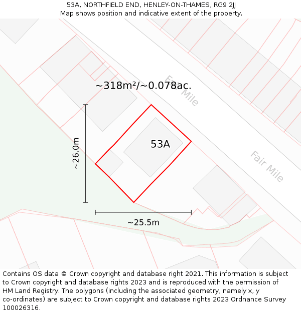 53A, NORTHFIELD END, HENLEY-ON-THAMES, RG9 2JJ: Plot and title map