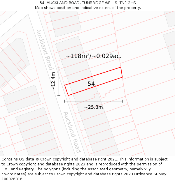 54, AUCKLAND ROAD, TUNBRIDGE WELLS, TN1 2HS: Plot and title map