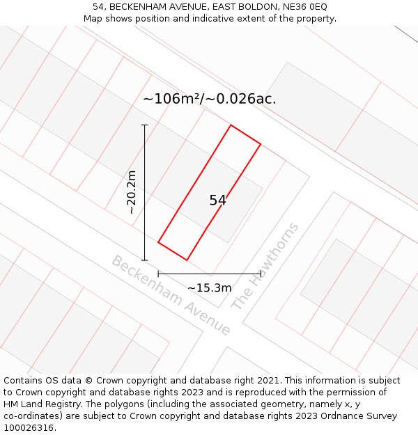 54, BECKENHAM AVENUE, EAST BOLDON, NE36 0EQ: Plot and title map