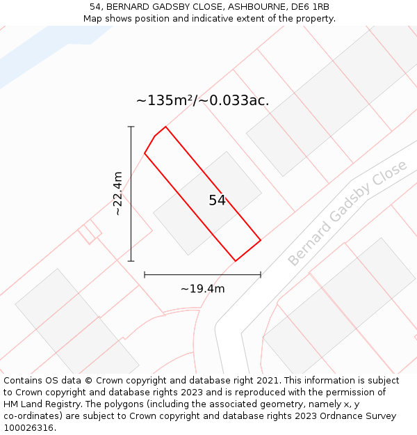 54, BERNARD GADSBY CLOSE, ASHBOURNE, DE6 1RB: Plot and title map
