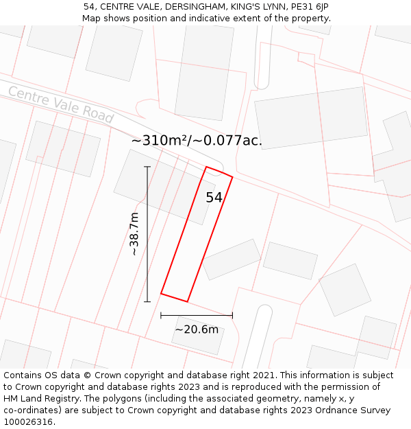 54, CENTRE VALE, DERSINGHAM, KING'S LYNN, PE31 6JP: Plot and title map