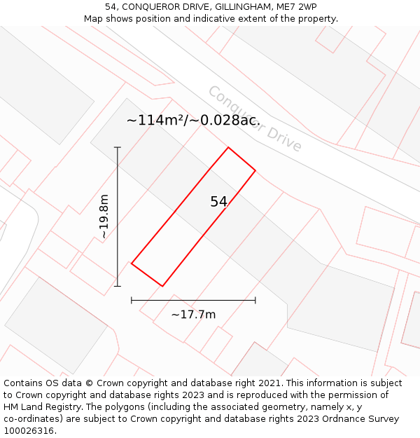 54, CONQUEROR DRIVE, GILLINGHAM, ME7 2WP: Plot and title map
