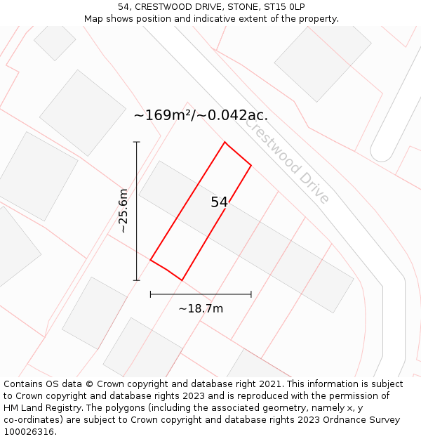 54, CRESTWOOD DRIVE, STONE, ST15 0LP: Plot and title map