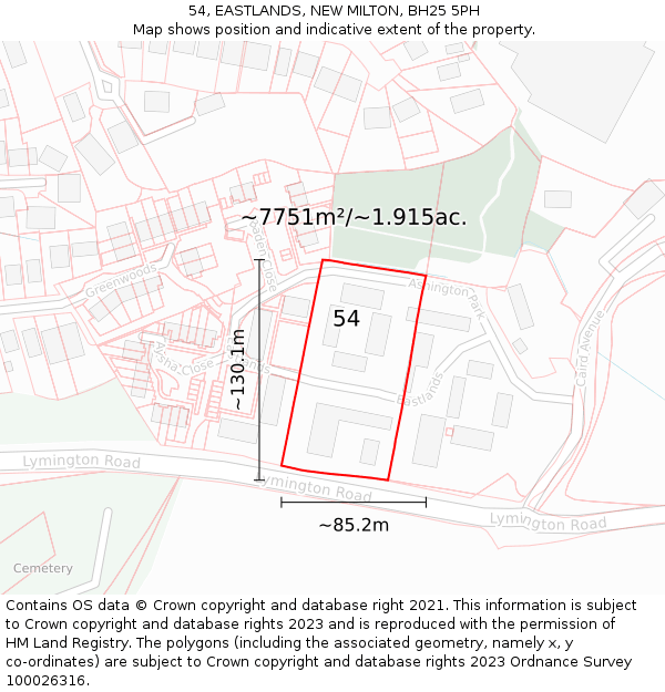 54, EASTLANDS, NEW MILTON, BH25 5PH: Plot and title map