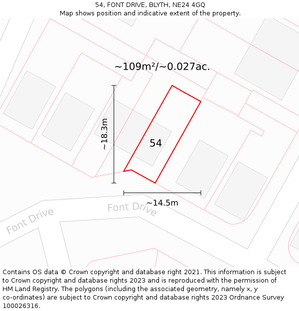 54, FONT DRIVE, BLYTH, NE24 4GQ: Plot and title map