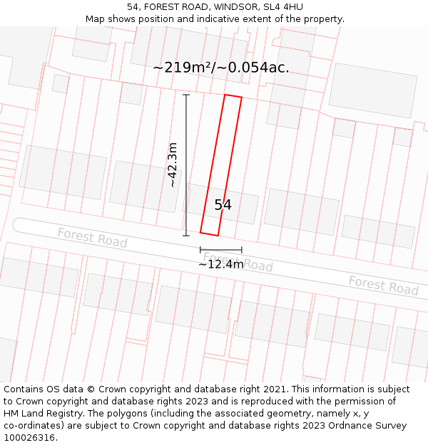 54, FOREST ROAD, WINDSOR, SL4 4HU: Plot and title map