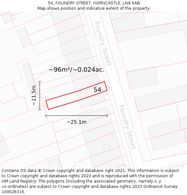 54, FOUNDRY STREET, HORNCASTLE, LN9 6AB: Plot and title map