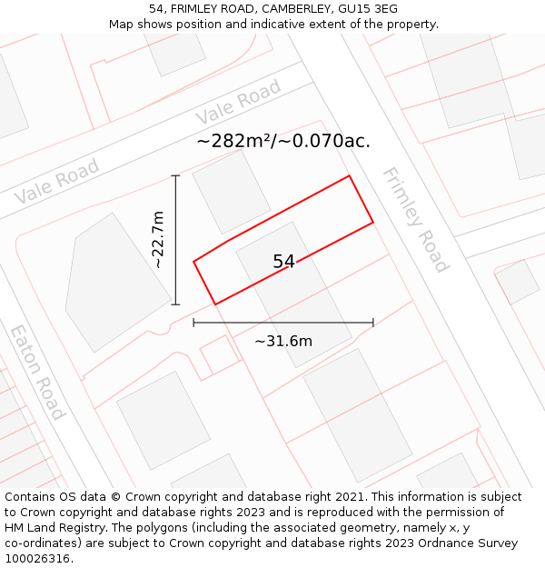 54, FRIMLEY ROAD, CAMBERLEY, GU15 3EG: Plot and title map