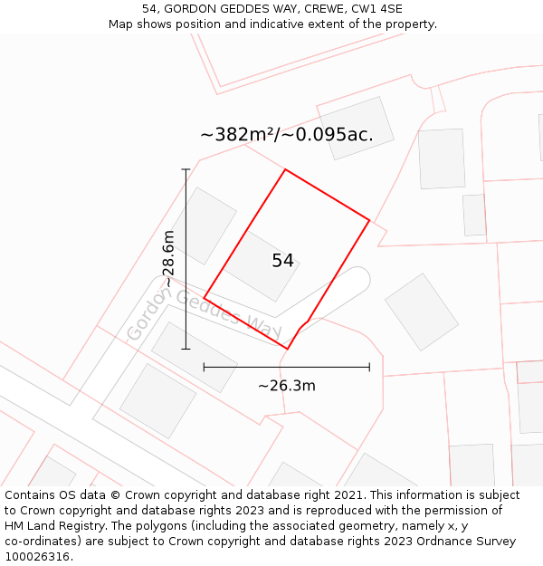 54, GORDON GEDDES WAY, CREWE, CW1 4SE: Plot and title map