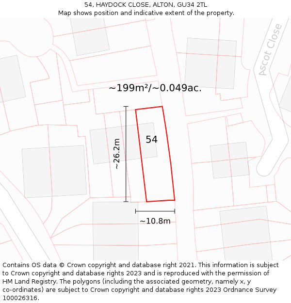 54, HAYDOCK CLOSE, ALTON, GU34 2TL: Plot and title map