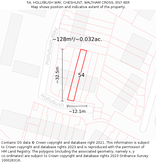 54, HOLLYBUSH WAY, CHESHUNT, WALTHAM CROSS, EN7 6ER: Plot and title map