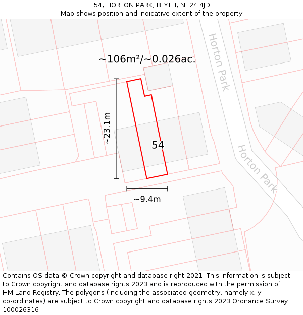54, HORTON PARK, BLYTH, NE24 4JD: Plot and title map