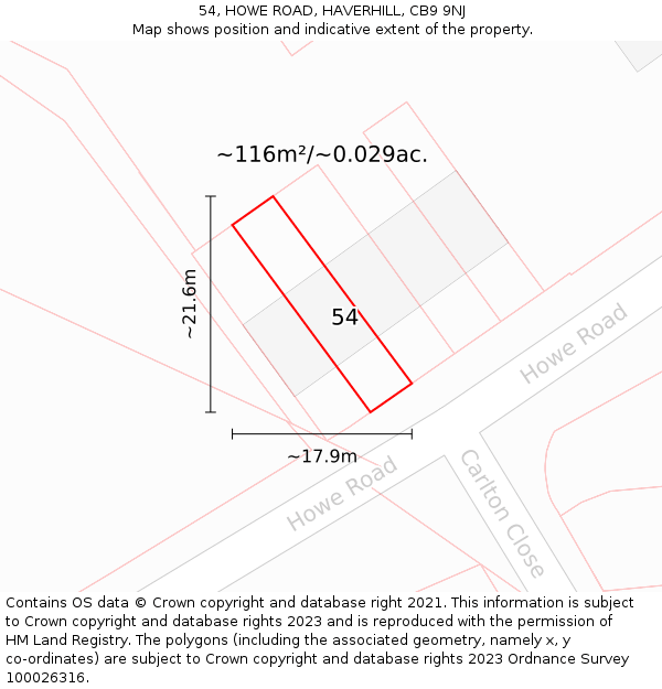 54, HOWE ROAD, HAVERHILL, CB9 9NJ: Plot and title map