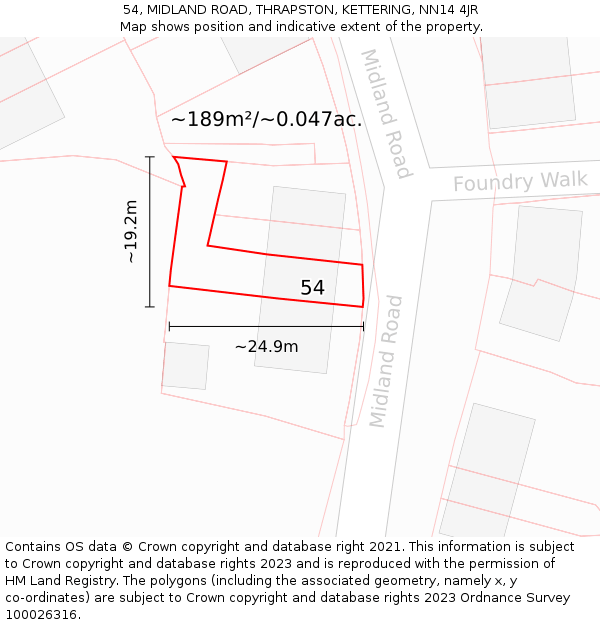 54, MIDLAND ROAD, THRAPSTON, KETTERING, NN14 4JR: Plot and title map