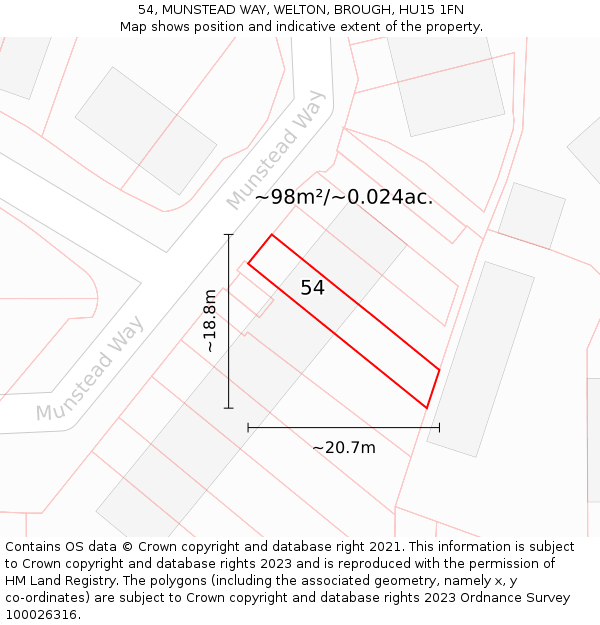 54, MUNSTEAD WAY, WELTON, BROUGH, HU15 1FN: Plot and title map