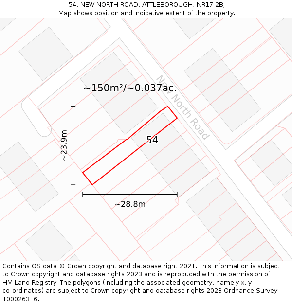 54, NEW NORTH ROAD, ATTLEBOROUGH, NR17 2BJ: Plot and title map