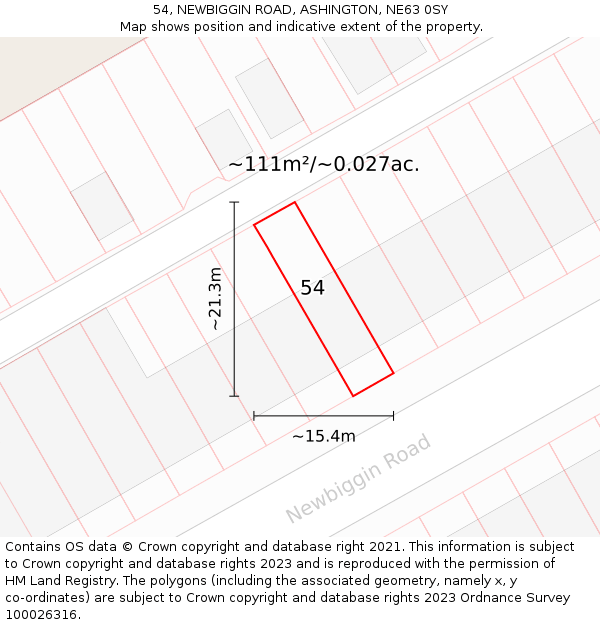 54, NEWBIGGIN ROAD, ASHINGTON, NE63 0SY: Plot and title map