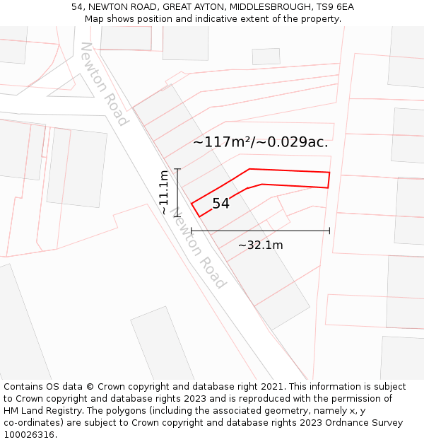 54, NEWTON ROAD, GREAT AYTON, MIDDLESBROUGH, TS9 6EA: Plot and title map