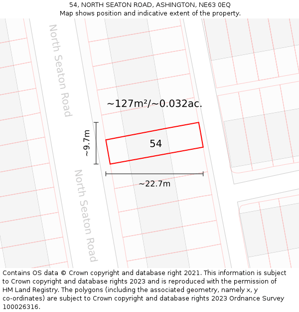54, NORTH SEATON ROAD, ASHINGTON, NE63 0EQ: Plot and title map