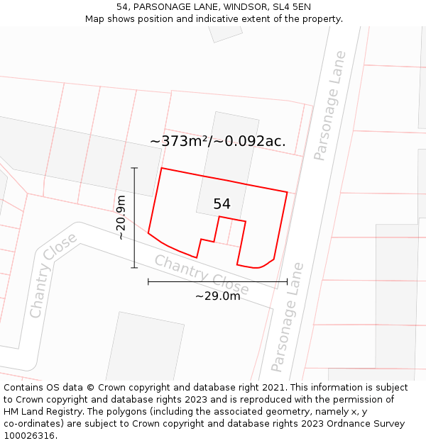 54, PARSONAGE LANE, WINDSOR, SL4 5EN: Plot and title map