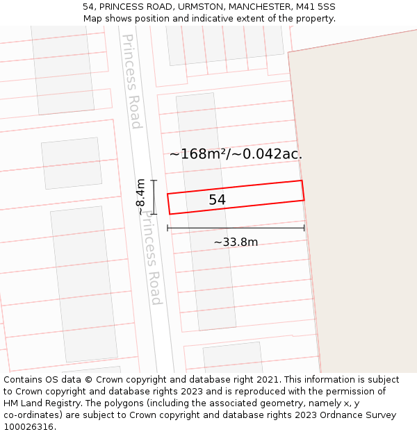 54, PRINCESS ROAD, URMSTON, MANCHESTER, M41 5SS: Plot and title map