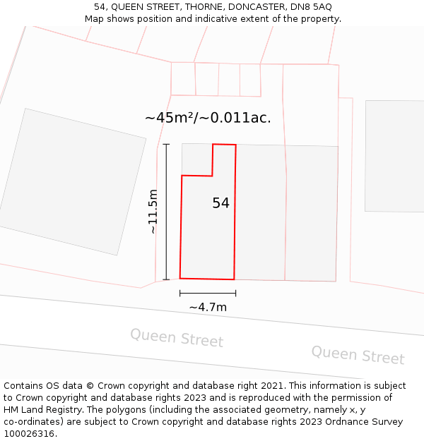 54, QUEEN STREET, THORNE, DONCASTER, DN8 5AQ: Plot and title map