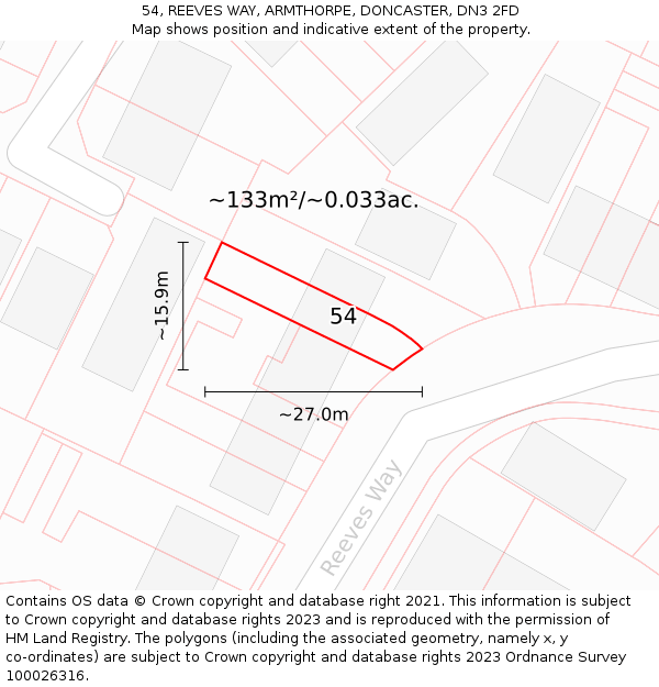 54, REEVES WAY, ARMTHORPE, DONCASTER, DN3 2FD: Plot and title map