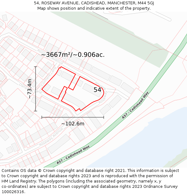 54, ROSEWAY AVENUE, CADISHEAD, MANCHESTER, M44 5GJ: Plot and title map