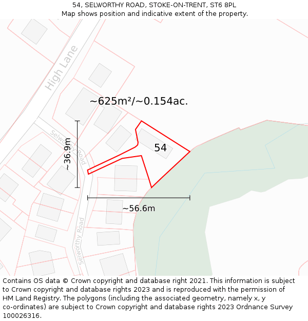 54, SELWORTHY ROAD, STOKE-ON-TRENT, ST6 8PL: Plot and title map