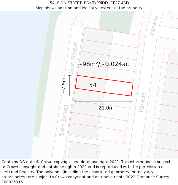 54, SION STREET, PONTYPRIDD, CF37 4SD: Plot and title map