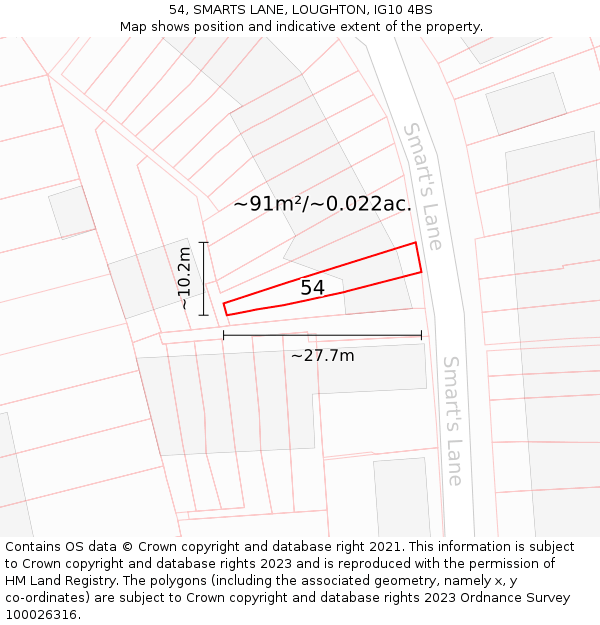 54, SMARTS LANE, LOUGHTON, IG10 4BS: Plot and title map